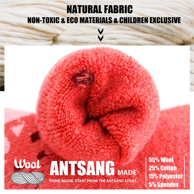 ANTSANG Kids Merino Wool Hiking Socks Toddlers Boys Girls Winter Warm Thick Thermal Crew Boot Heavy Cozy Snow Cabin Gift Snowboarding Socks 6 Pairs for Child(Cat,1-3Y) - Image 2